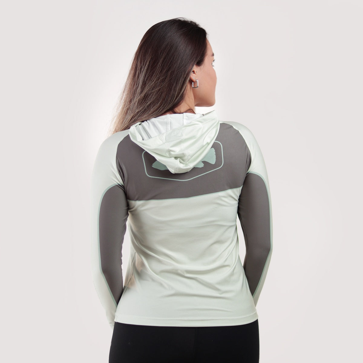 Camisa de Pesca Feminina Brk com Capuz Hybrid Cinza Bege com Proteção Solar UV50+