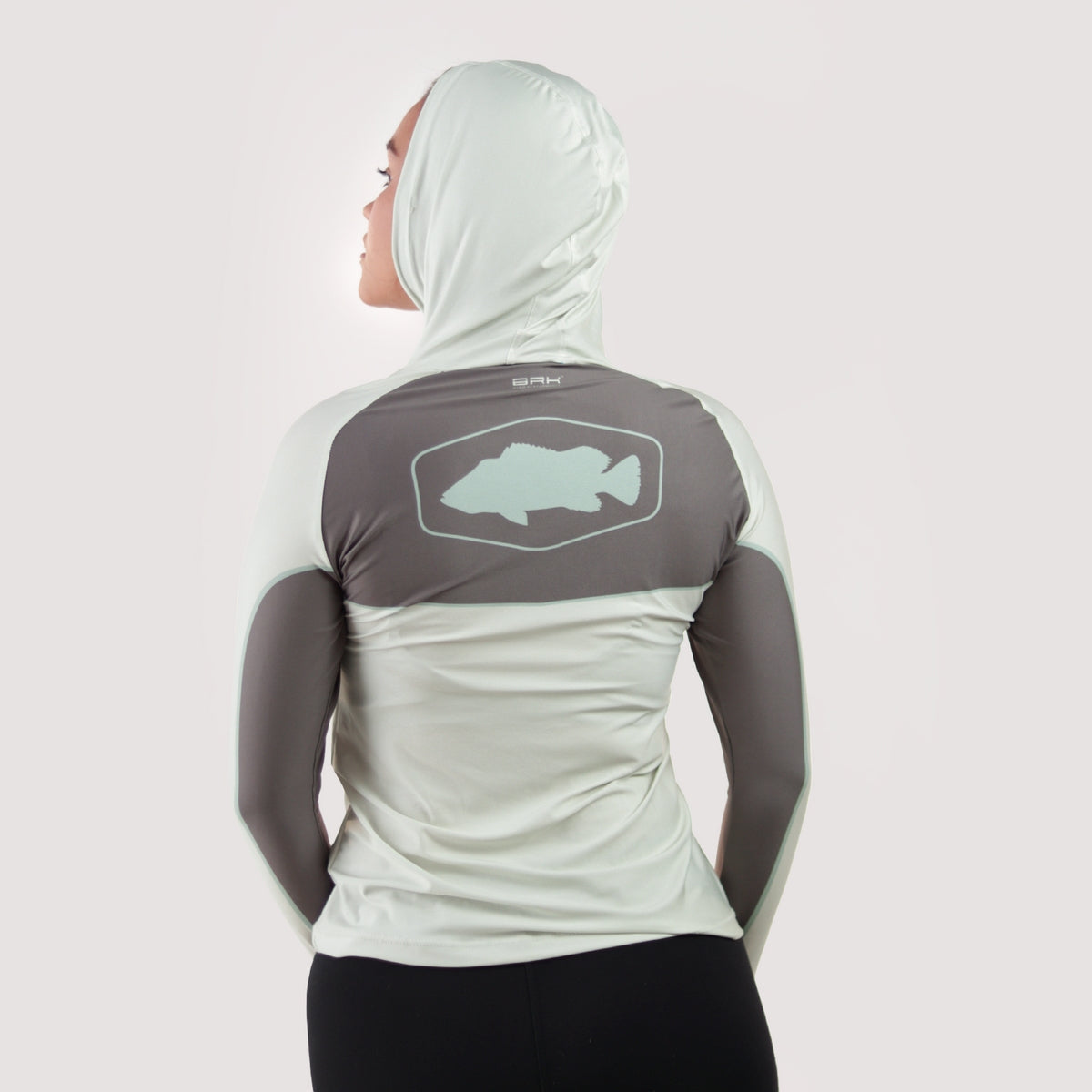 Camisa de Pesca Feminina Brk com Capuz Hybrid Cinza Bege com Proteção Solar UV50+