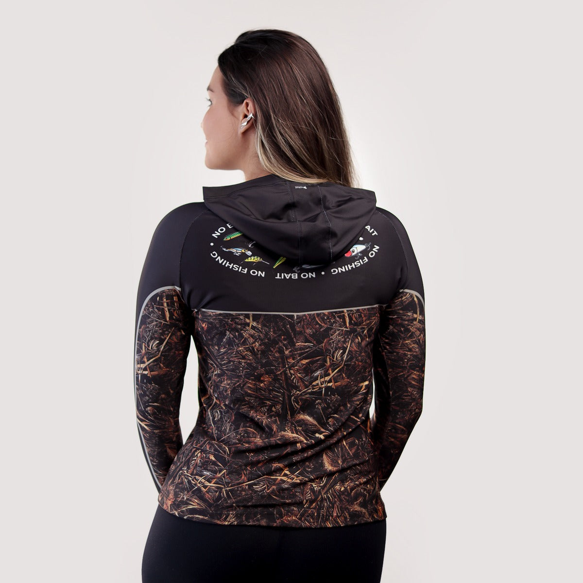 Camisa de Pesca Feminina Brk com Capuz Hybrid No Bait No Fishing com Proteção Solar UV50+