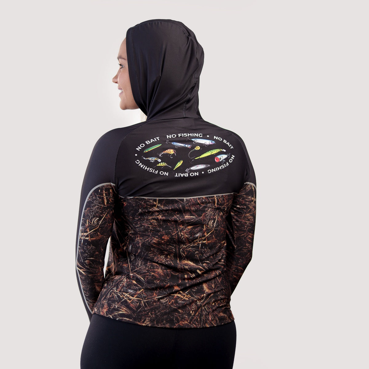 Camisa de Pesca Feminina Brk com Capuz Hybrid No Bait No Fishing com Proteção Solar UV50+