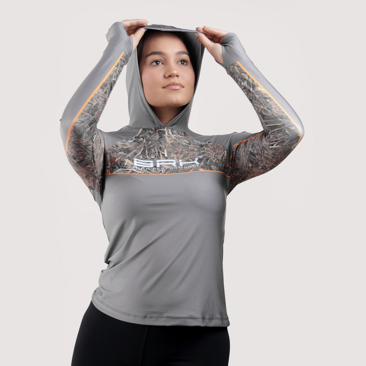 Camisa de Pesca Feminina Brk com Capuz Hybrid Real Tree Fishing com Proteção Solar UV50+