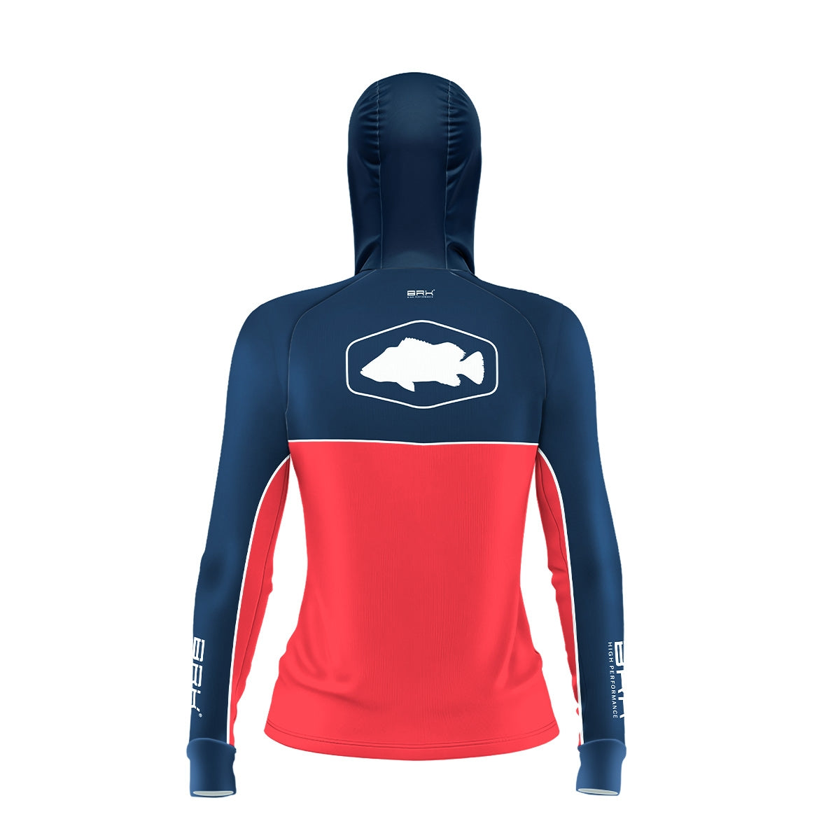 Camisa de Pesca Feminina Brk com Capuz Hybrid Red Blue Fishin com Proteção Solar UV50+