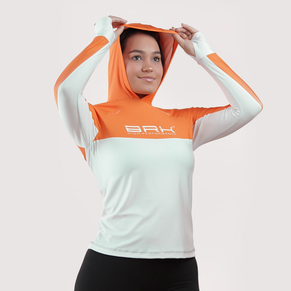 Camisa de Pesca Feminina Brk com Capuz Hybrid Laranja com Proteção Solar UV50+