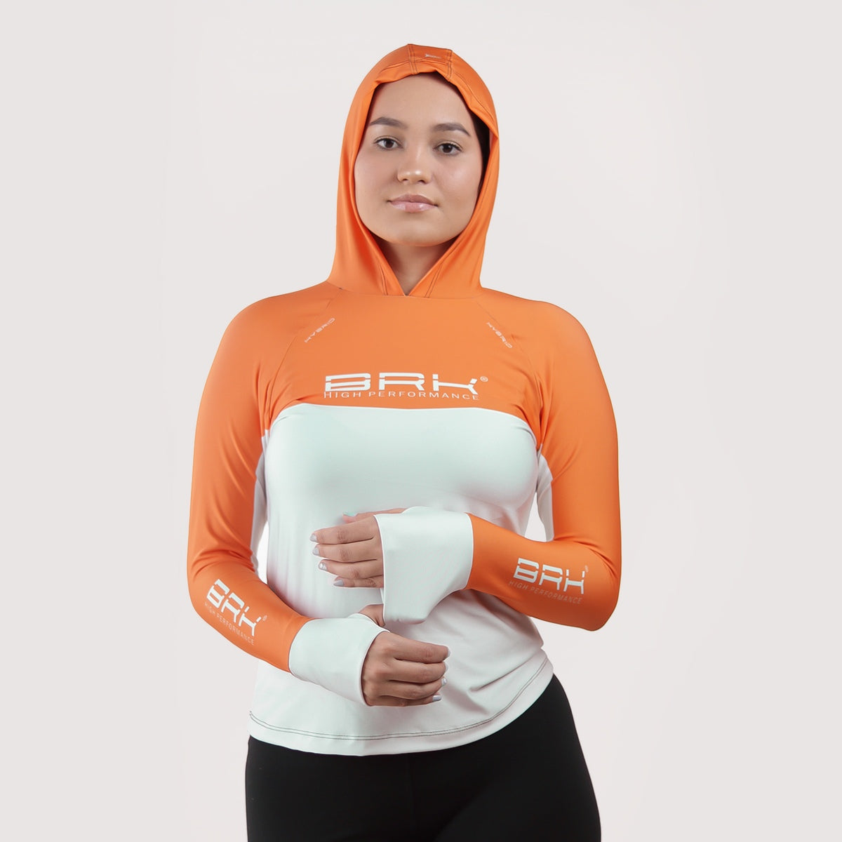 Camisa de Pesca Feminina Brk com Capuz Hybrid Laranja com Proteção Solar UV50+