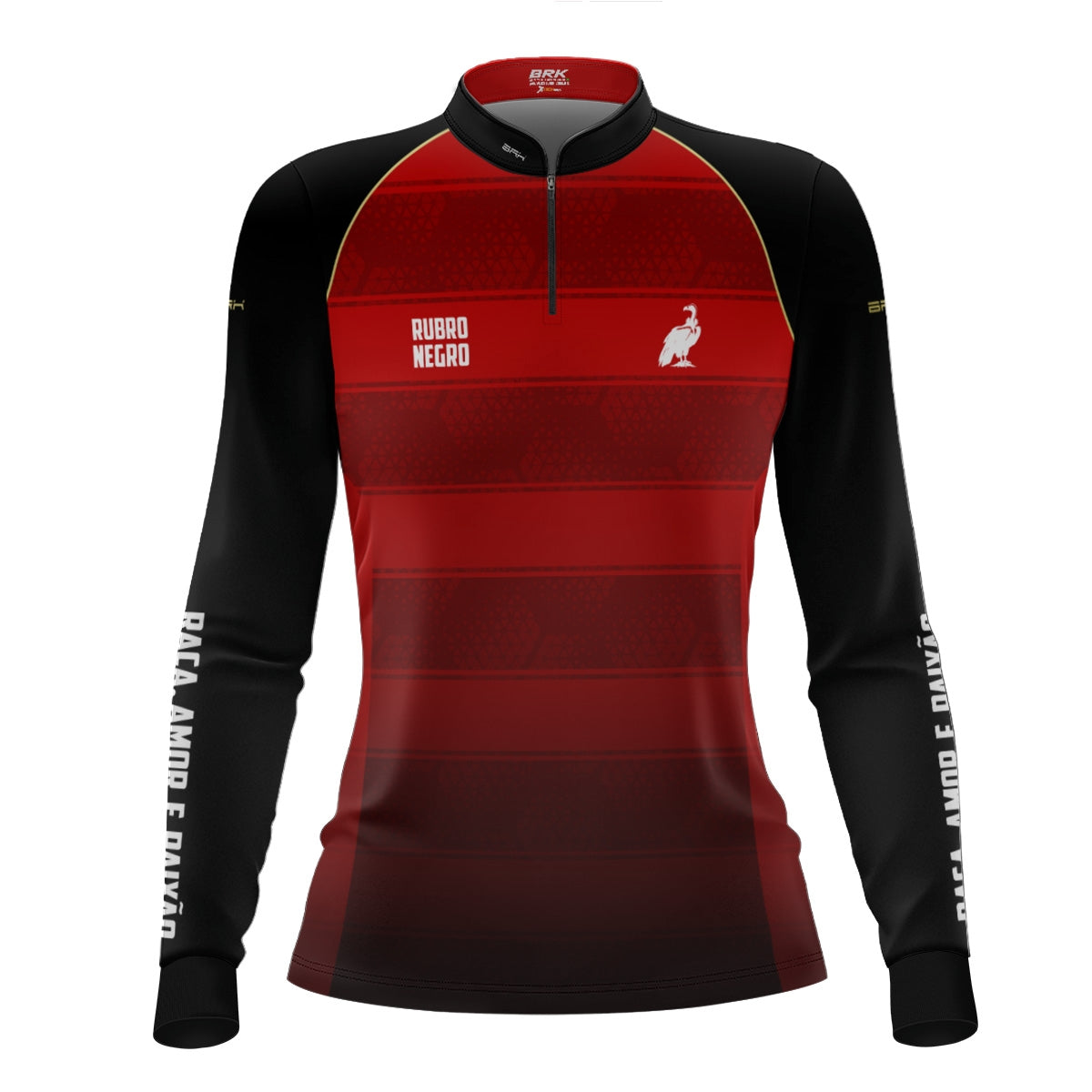 Camisa Feminina Brk Rubro Negro Listras Vermelhas com Proteção UV50