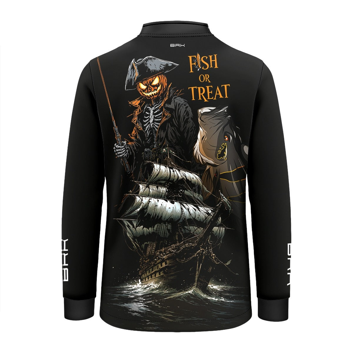 Camisa de Pesca Infantil Brk Azul Halloween Abobora e Barco com Proteção UV50