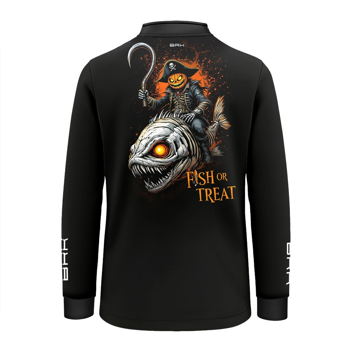 Camisa de Pesca Infantil Brk Azul Halloween Caveira de Peixe com Proteção UV50