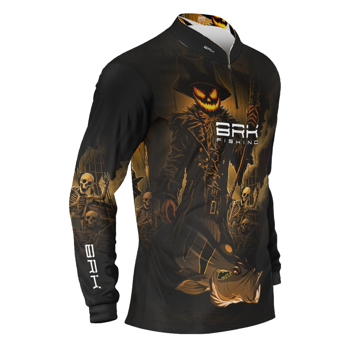 Camisa de Pesca Brk Azul Halloween Peixe e Caveira com Proteção UV50