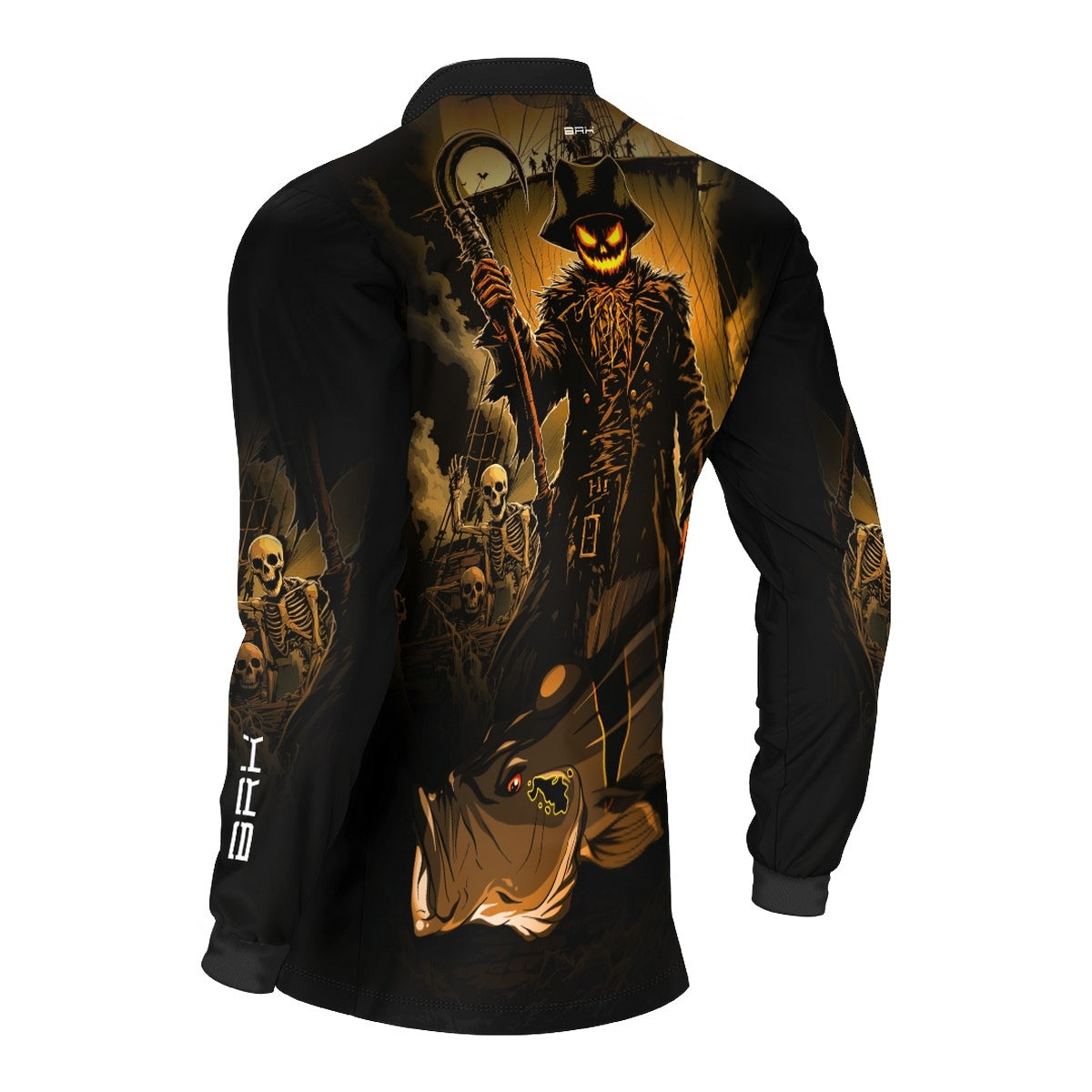 Camisa de Pesca Brk Azul Halloween Peixe e Caveira com Proteção UV50
