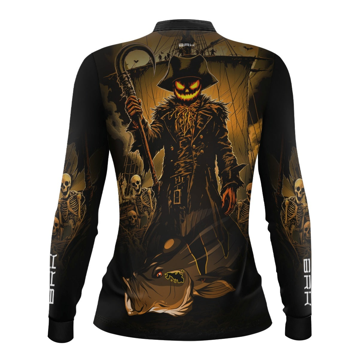 Camisa de Pesca Feminina Brk Azul Halloween Peixe e Caveira com Proteção UV50