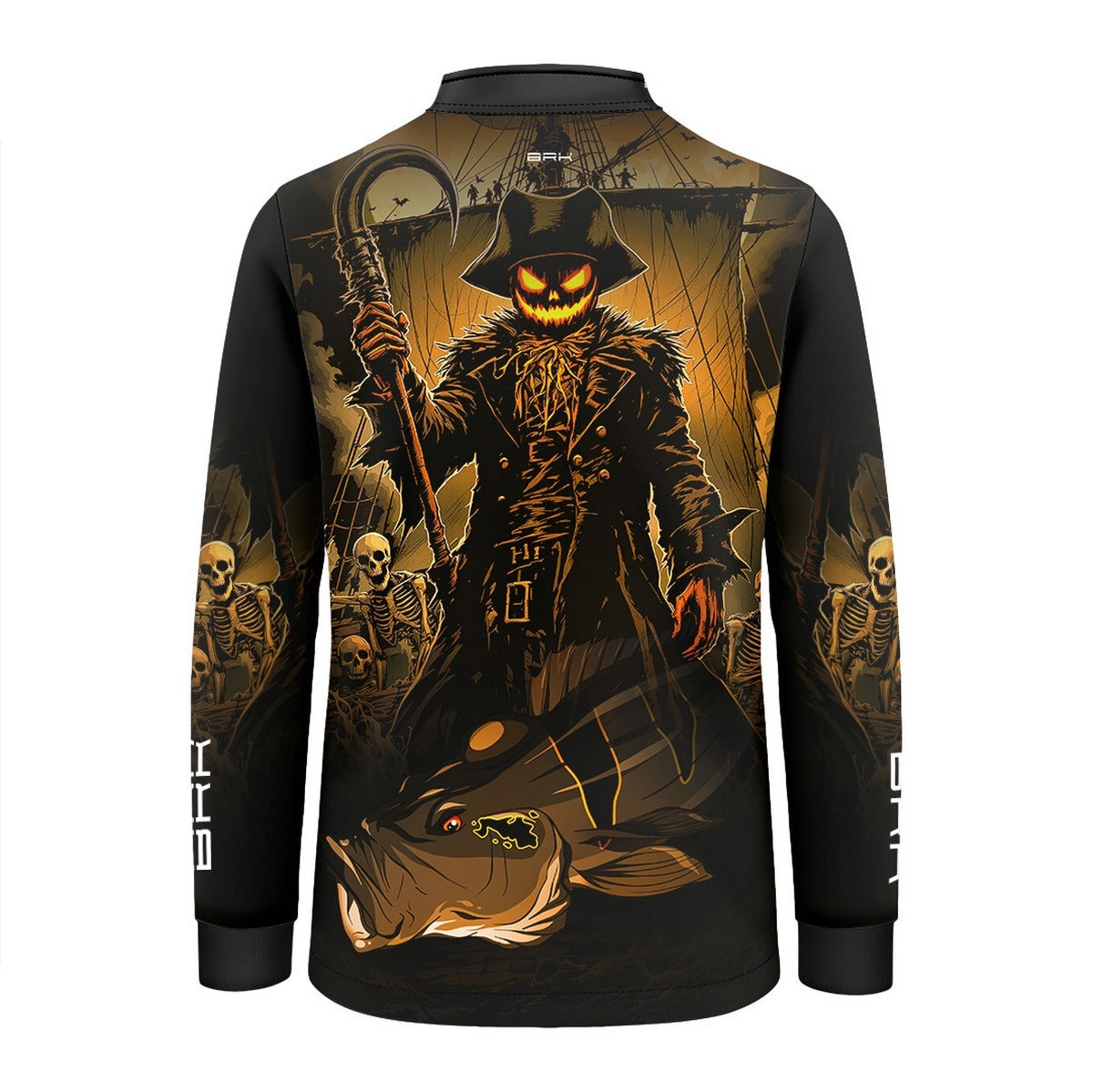Camisa de Pesca Infantil Brk Azul Halloween Peixe e Caveira com Proteção UV50