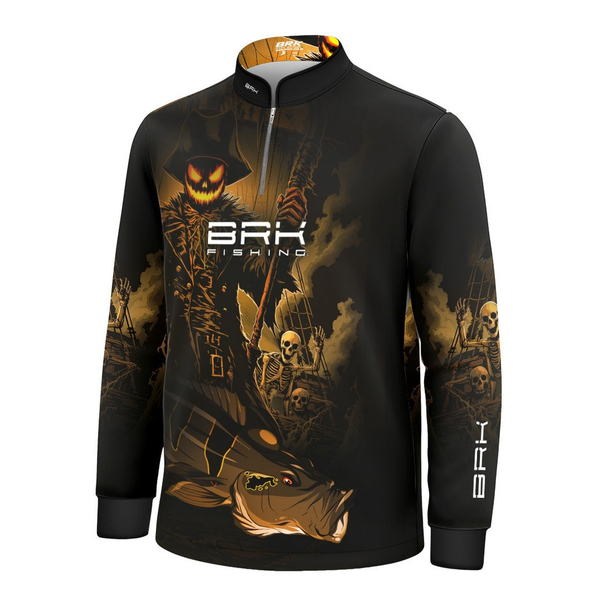 Camisa de Pesca Infantil Brk Azul Halloween Peixe e Caveira com Proteção UV50