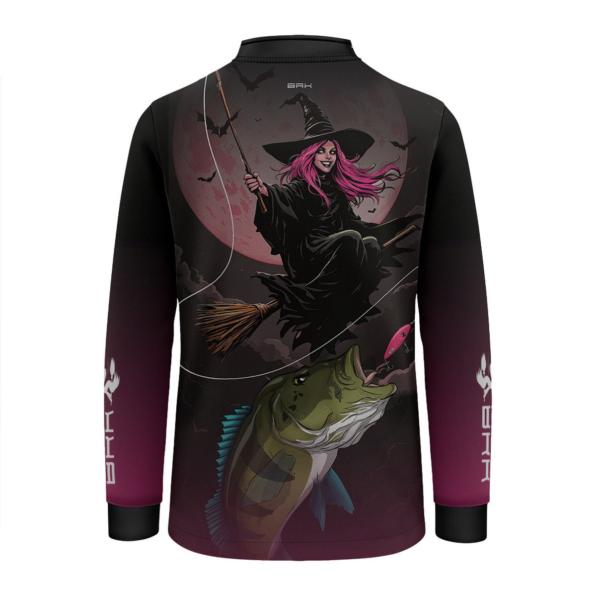 Camisa de Pesca Infantil Brk Preto e Rosa Bruxa com Proteção UV50