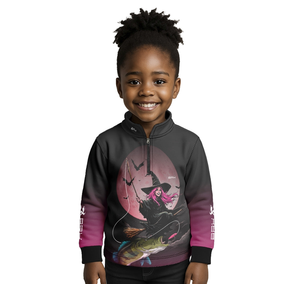 Camisa de Pesca Infantil Brk Preto e Rosa Bruxa com Proteção UV50