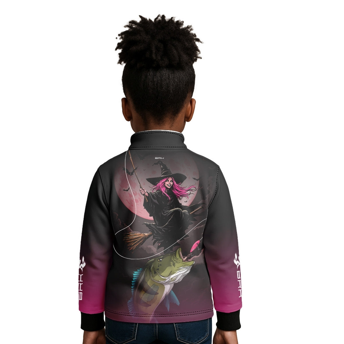 Camisa de Pesca Infantil Brk Preto e Rosa Bruxa com Proteção UV50
