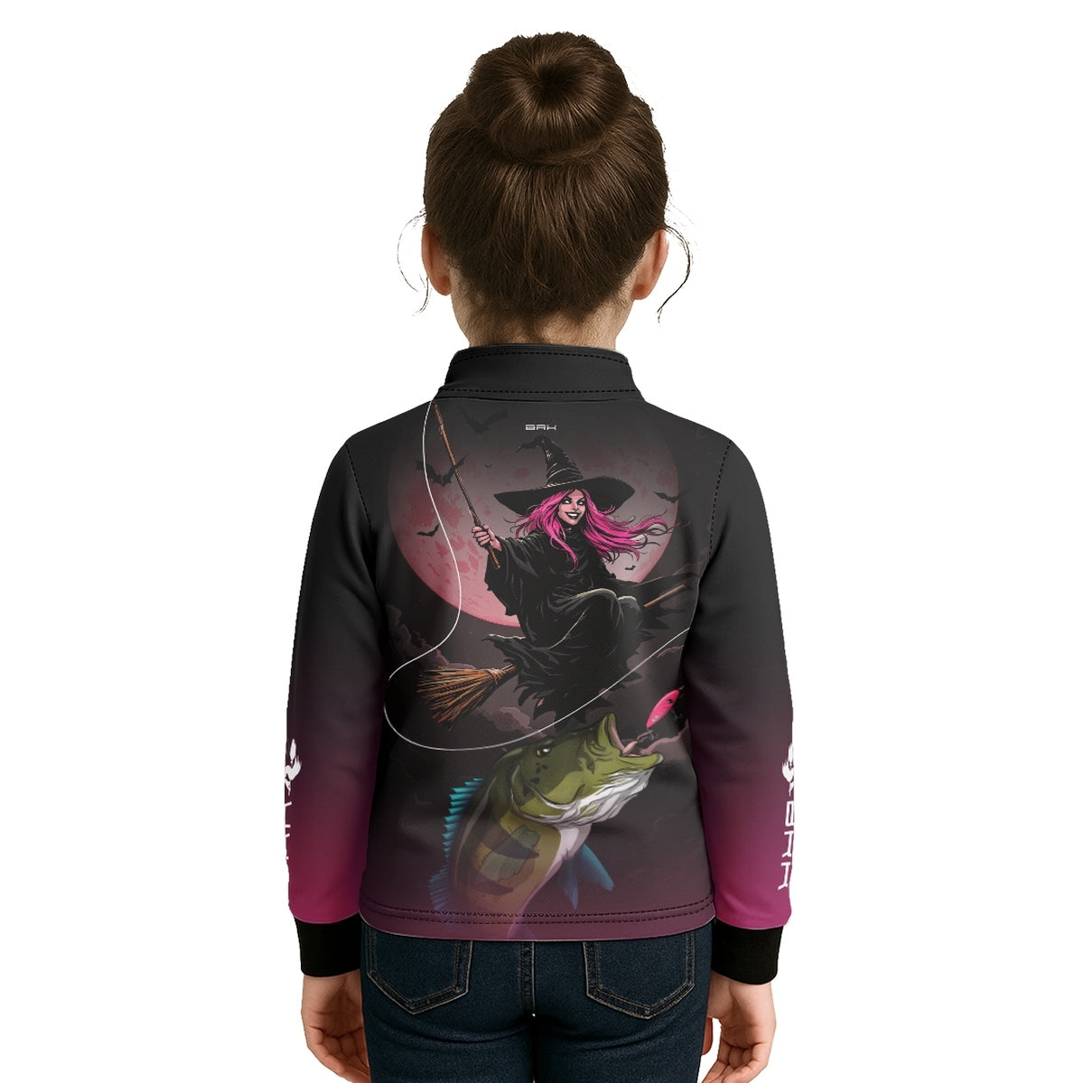 Camisa de Pesca Infantil Brk Preto e Rosa Bruxa com Proteção UV50