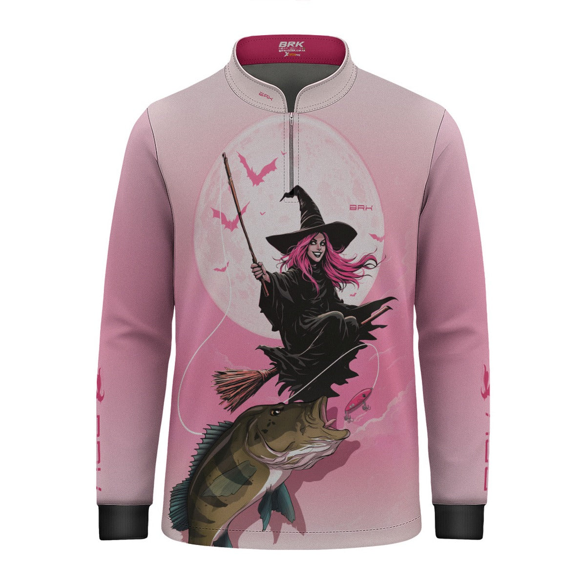 Camisa de Pesca Infantil Brk Branca e Rosa Bruxa com Proteção UV50