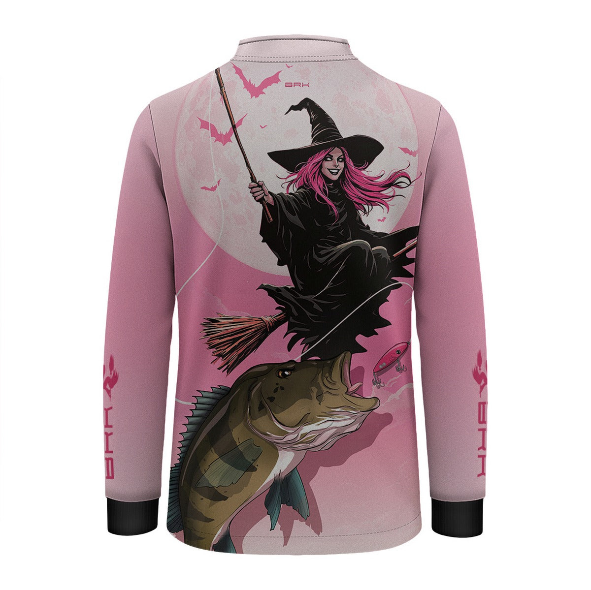 Camisa de Pesca Infantil Brk Branca e Rosa Bruxa com Proteção UV50