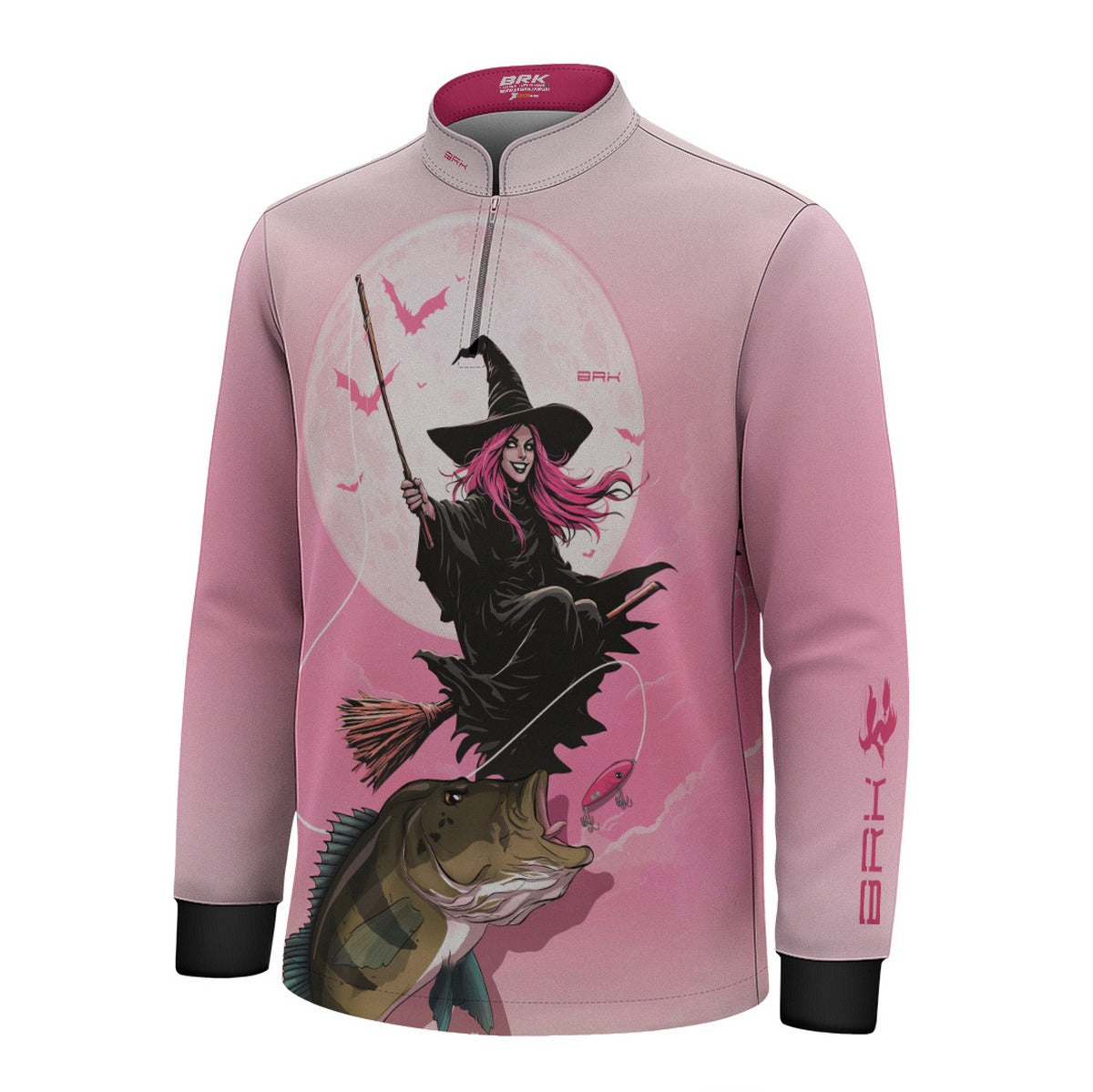 Camisa de Pesca Infantil Brk Branca e Rosa Bruxa com Proteção UV50