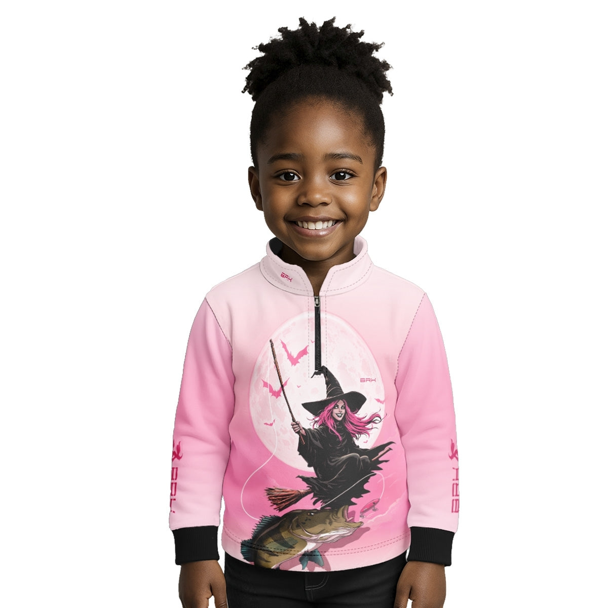 Camisa de Pesca Infantil Brk Branca e Rosa Bruxa com Proteção UV50