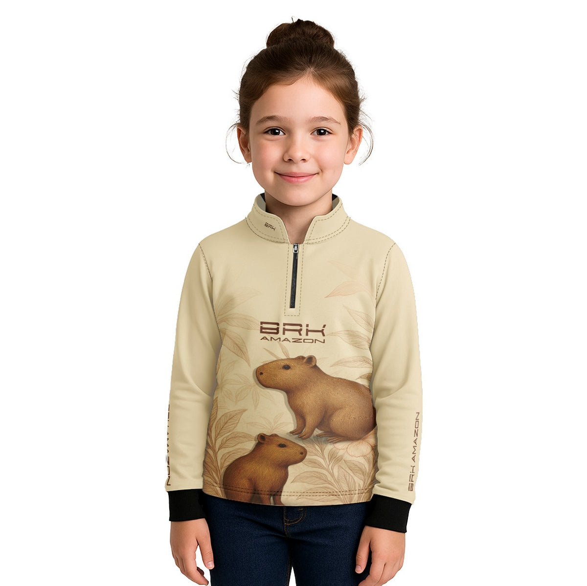 Camisa de Pesca Infantil Brk Amazon Capivara Floral com Proteção UV50