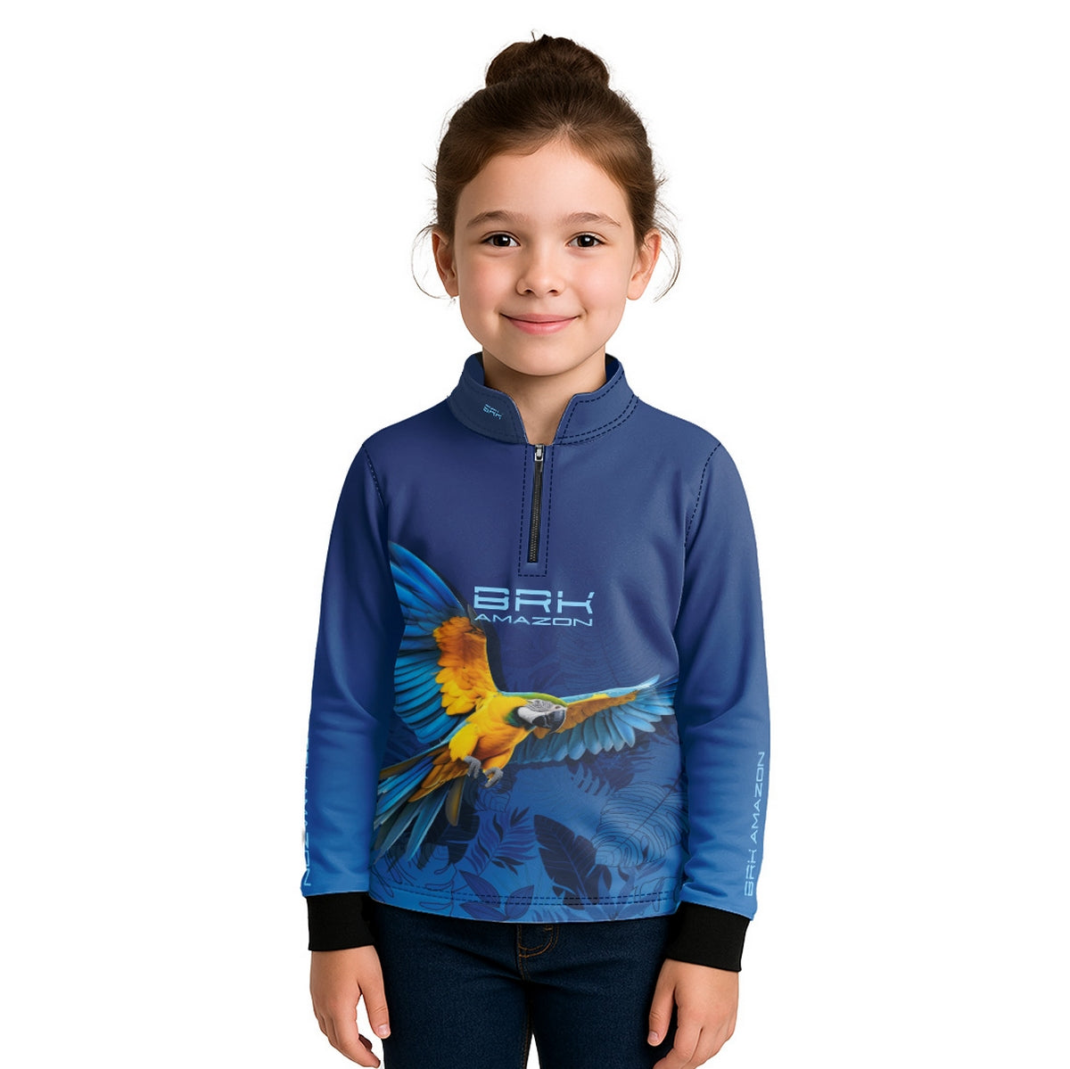 Camisa de Pesca Infantil Brk Amazon Arara Azul com Proteção UV50