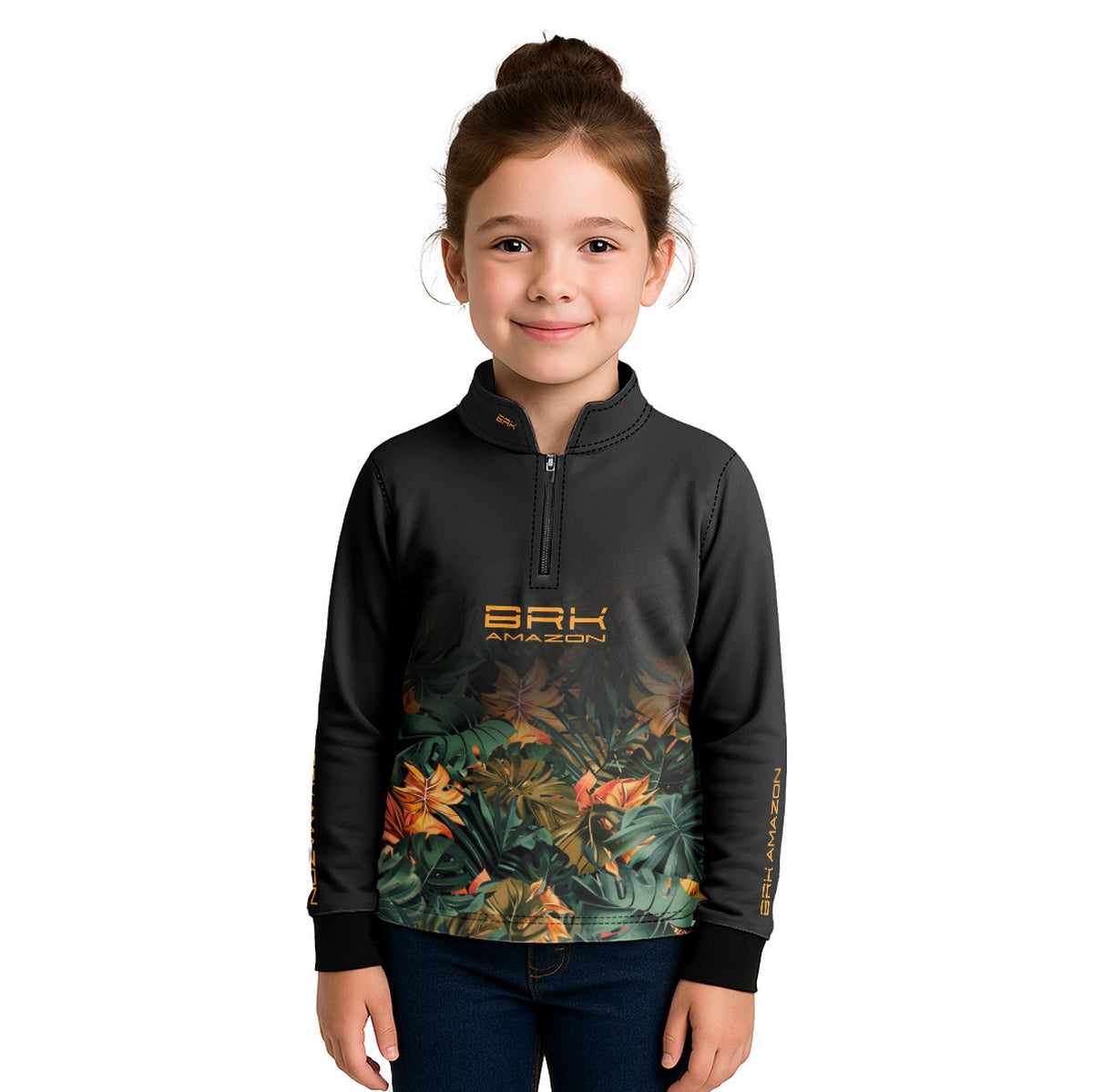 Camisa de Pesca Infantil Brk Amazon Preta Folhagem com Proteção UV50