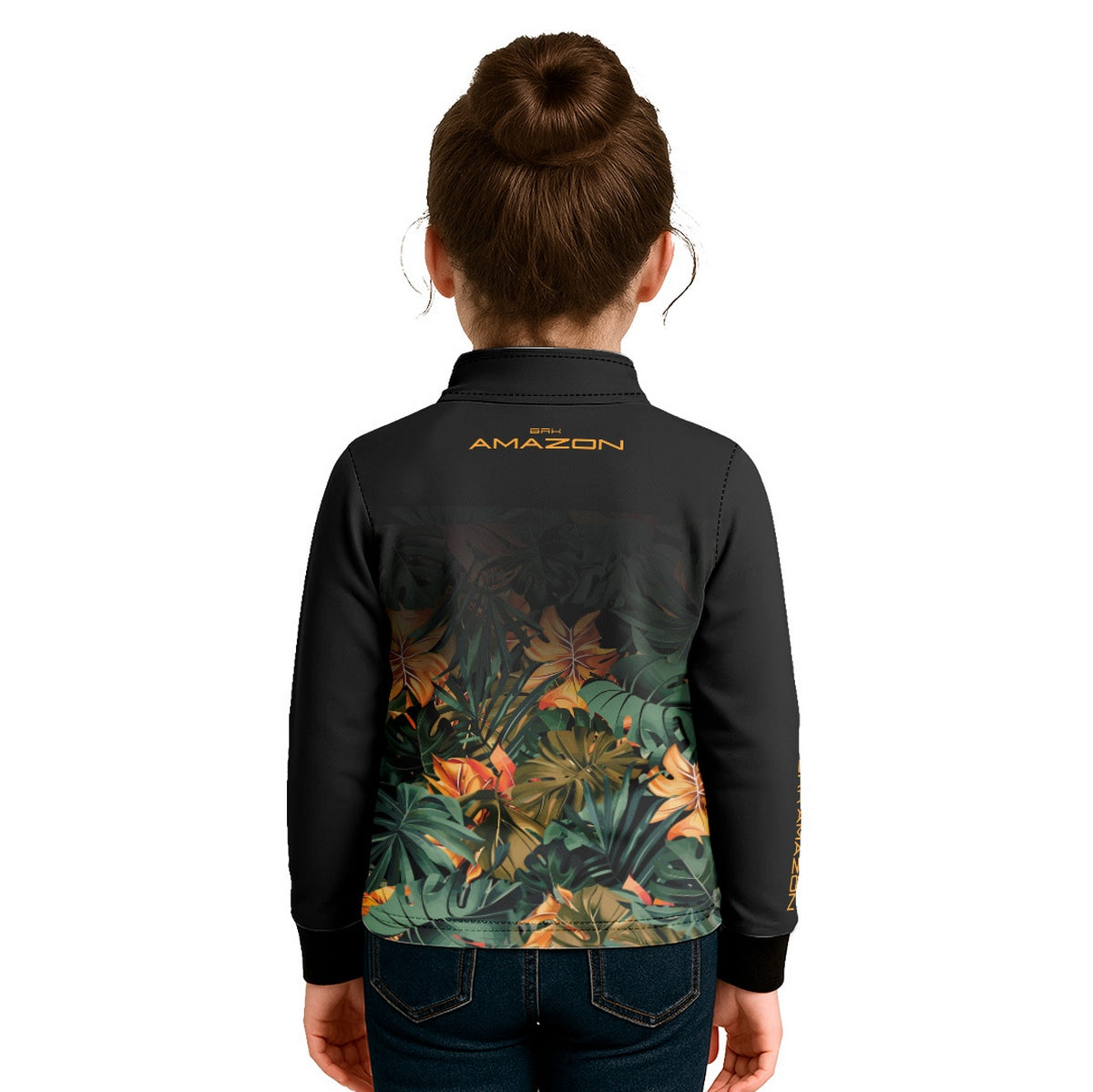 Camisa de Pesca Infantil Brk Amazon Preta Folhagem com Proteção UV50