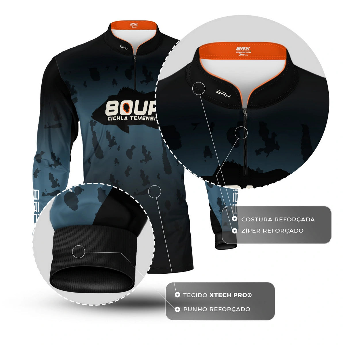 Camisa de Pesca Brk 80UP Azul com Proteção UV50