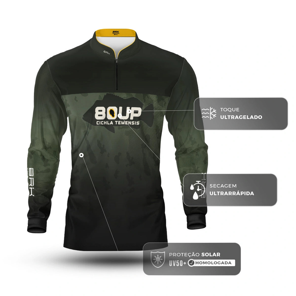 Camisa de Pesca Brk 80UP Verde com Proteção UV50