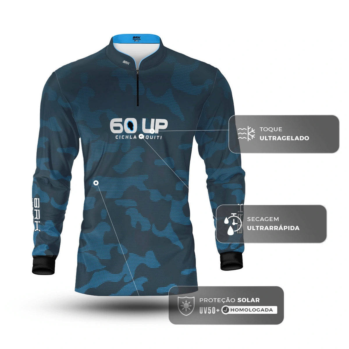 Camisa de Pesca Brk 60UP Camuflada Azul com Proteção UV50