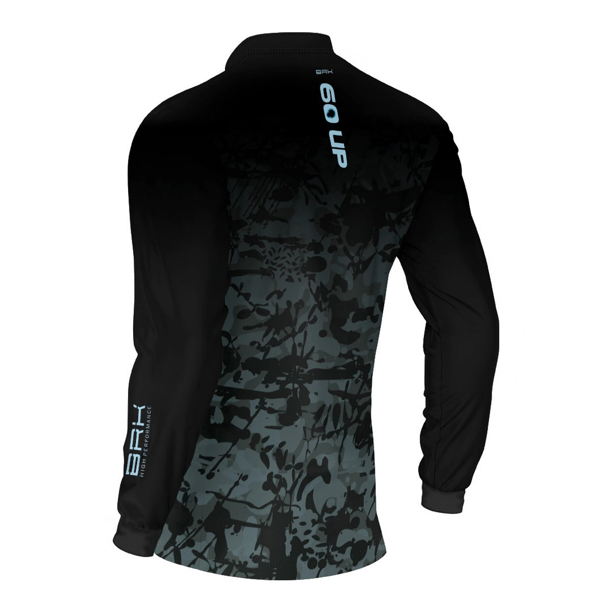 Camisa de Pesca Brk 60UP Camuflada Azul e Preta com Proteção UV50