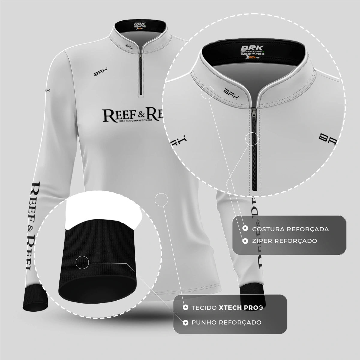 Camisa de Pesca Feminina Brk Reef & Reel High Perfomance Branca com Proteção UV50