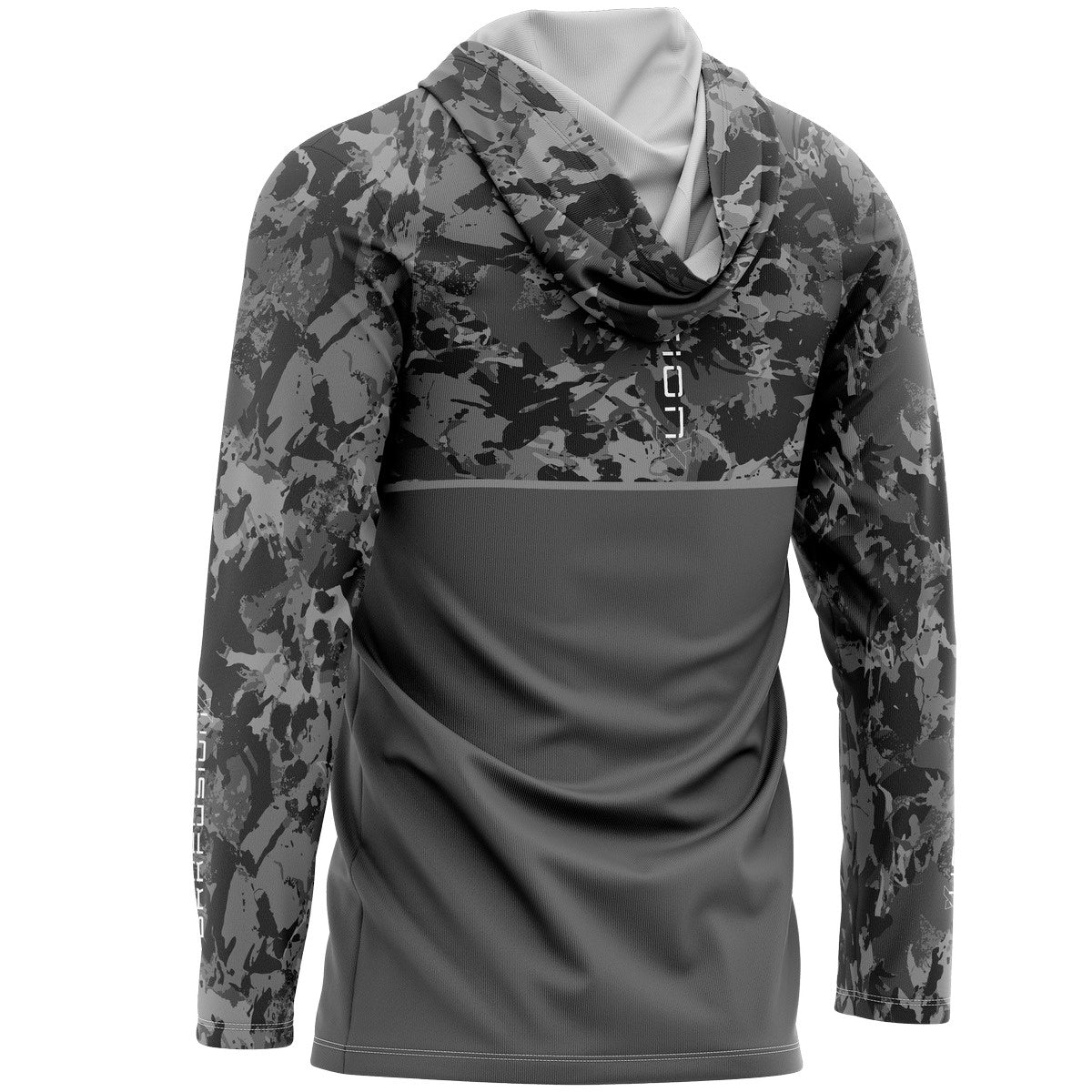Camisa FusionX Brk Marine Camu Chumbo com Capuz e Proteção UV50+