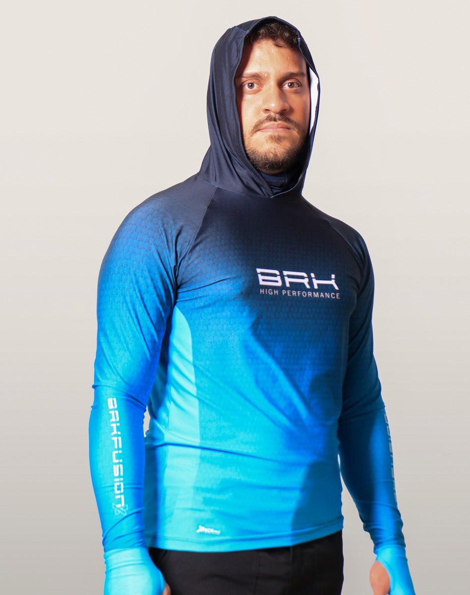 Camisa FusionX Brk Clean Azul Escuro com Capuz e Proteção UV50+