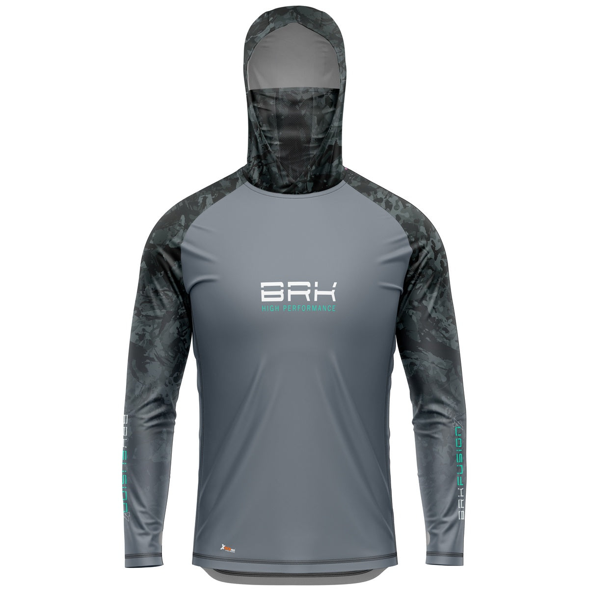 Camisa FusionX Brk Camuflado Preto Cinza com Capuz e Proteção UV50+