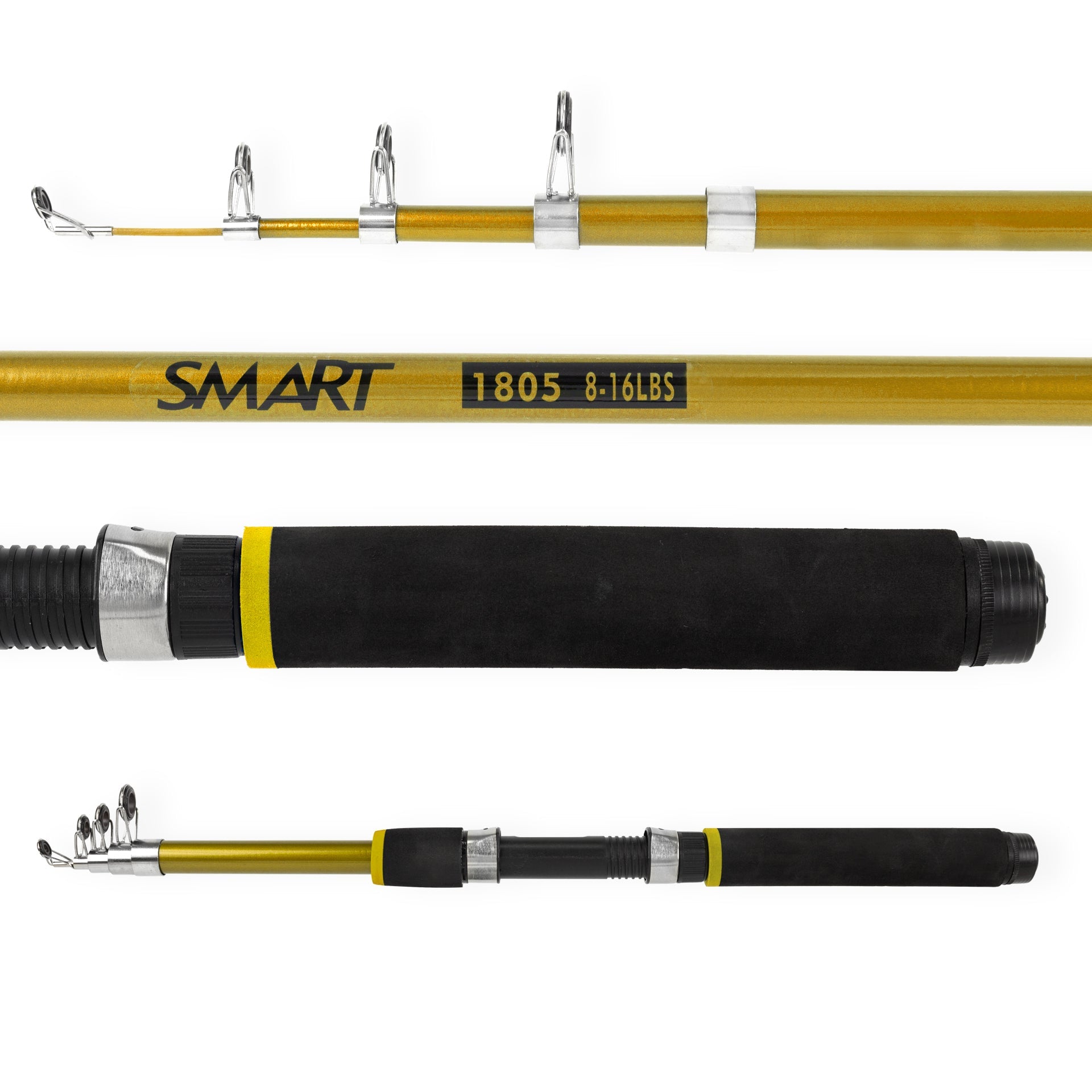 Vara de Pesca Albatroz Telescópica Smart 1805 16lbs 1,80m | Dourada - Molinete (5 partes)
