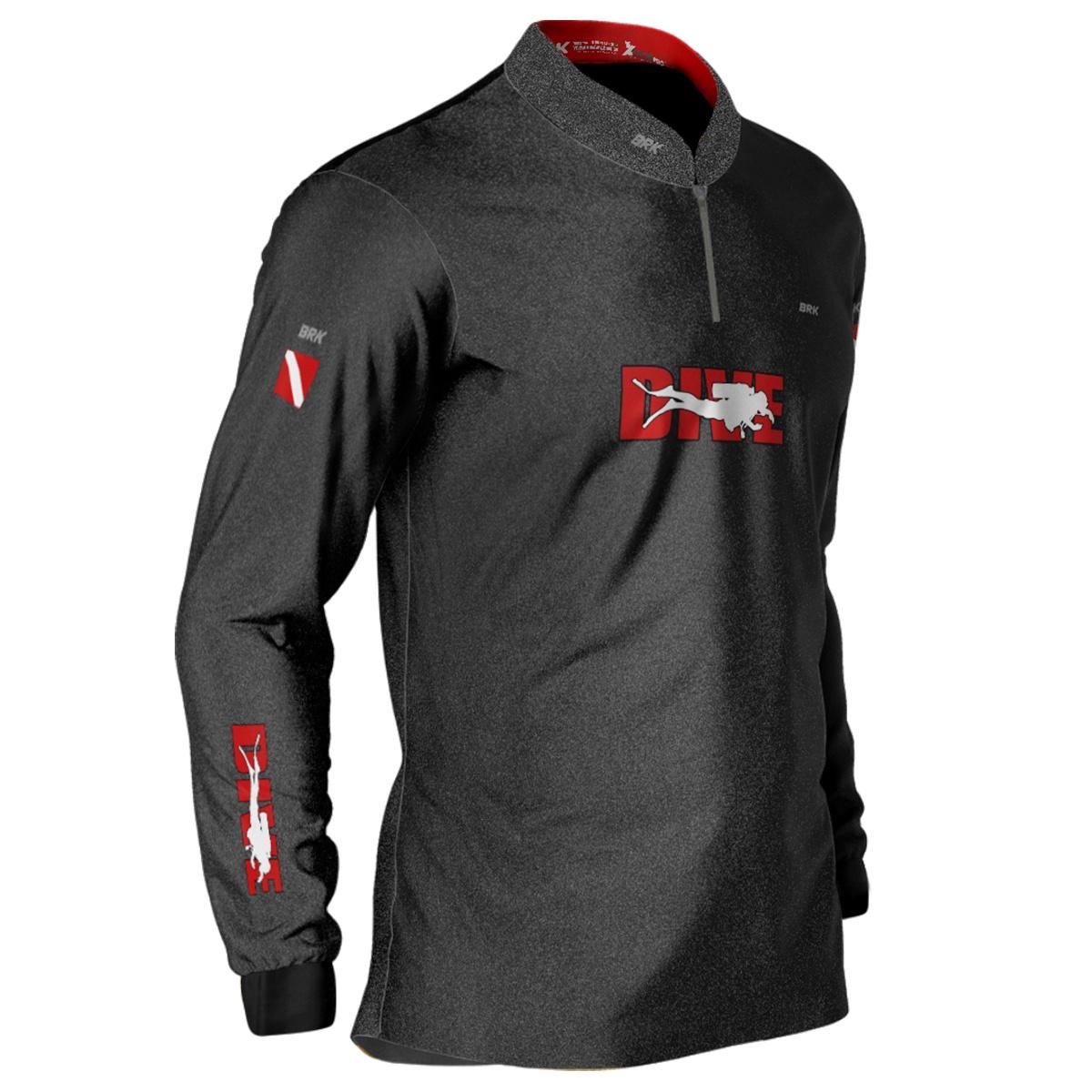 Camisa de Pesca Brk 'Dive' Preta e Vermelha com UV50+