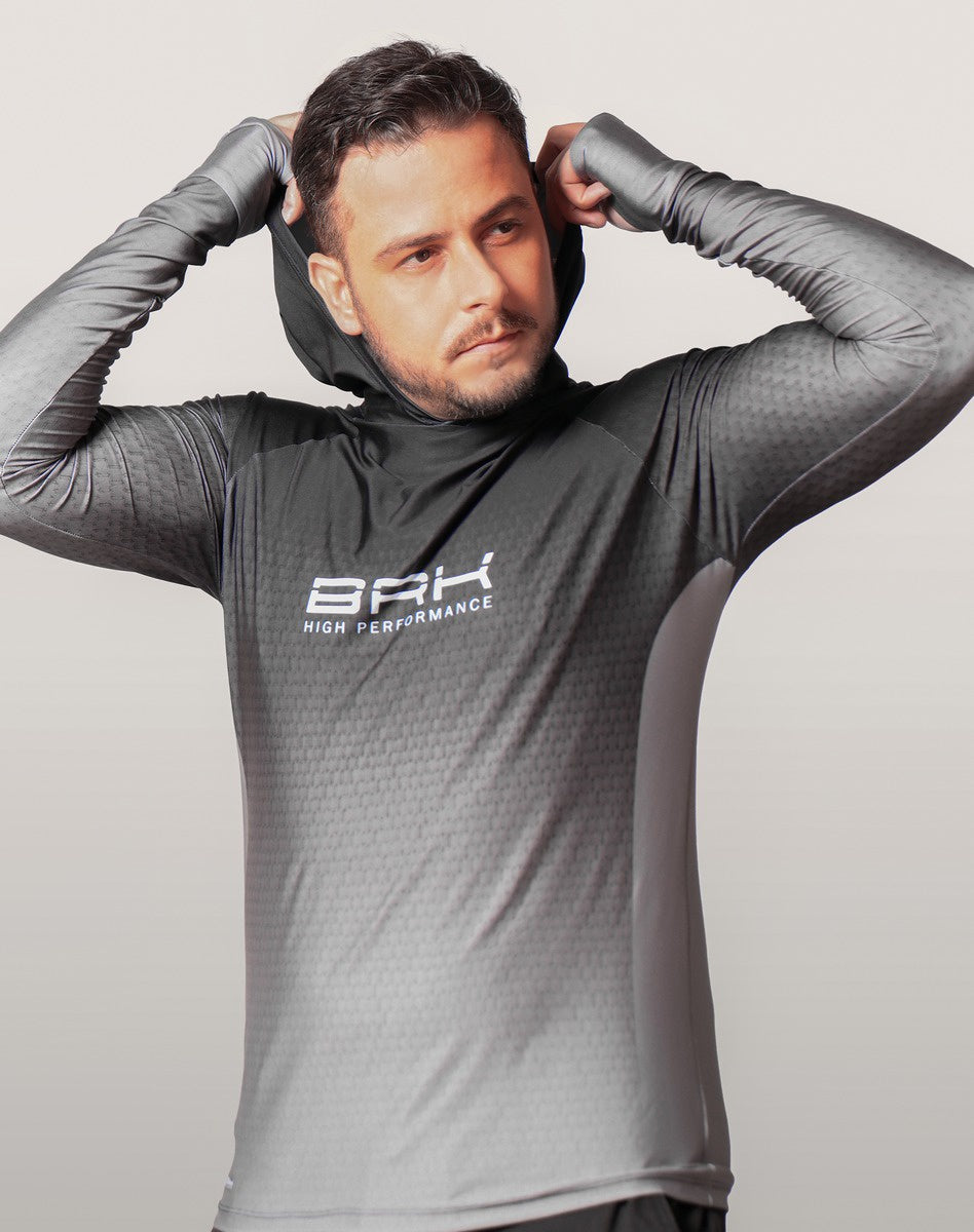Camisa FusionX Brk Clean Preto Lisa com Capuz e Proteção UV50+