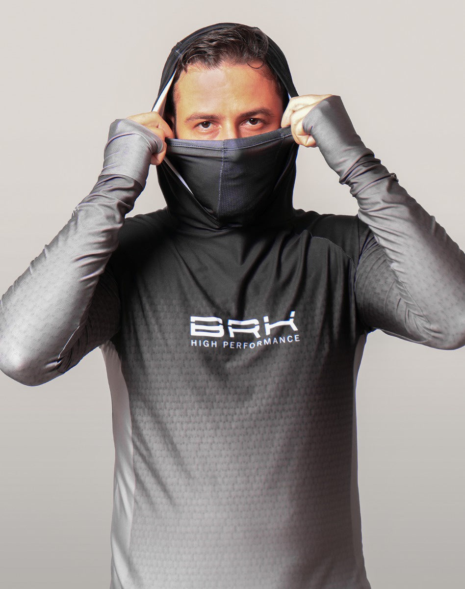 Camisa FusionX Brk Clean Preto Lisa com Capuz e Proteção UV50+