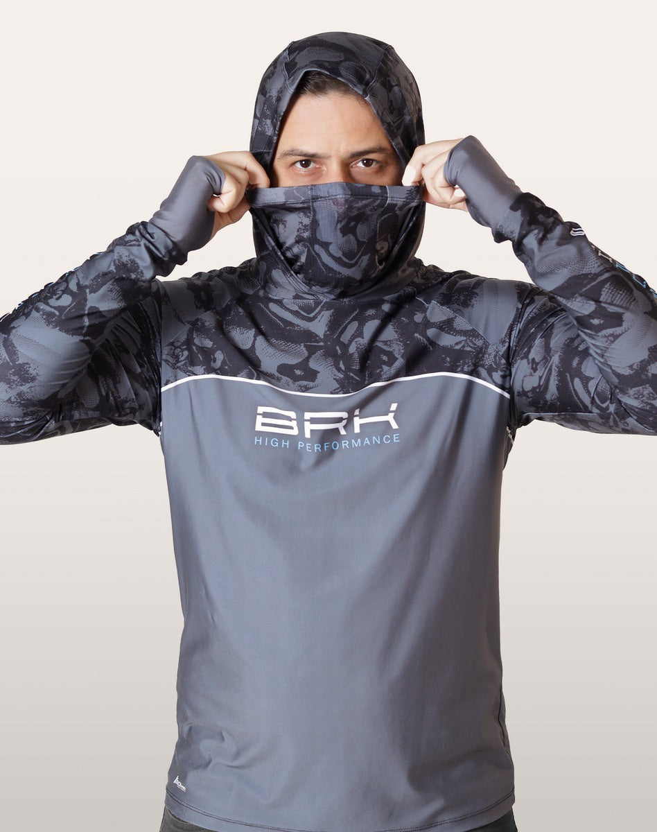 Camisa FusionX Brk Deep Camuflada Parcial Cinza com Capuz e Proteção UV50+