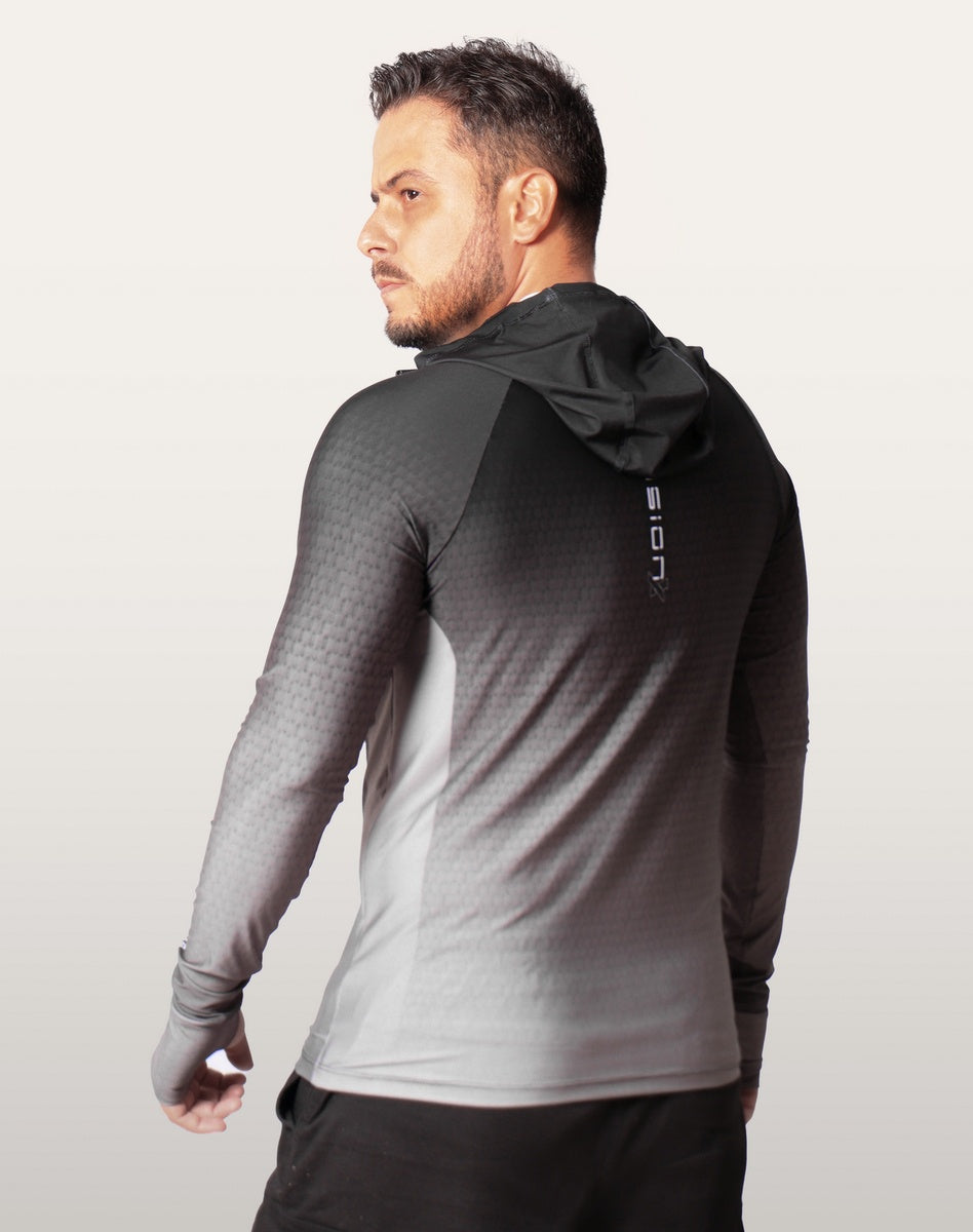 Camisa FusionX Brk Clean Preto Lisa com Capuz e Proteção UV50+