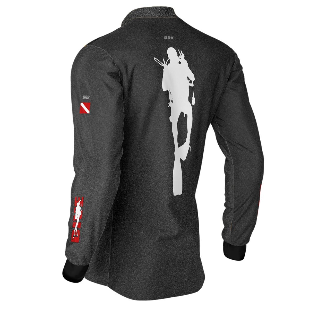 Camisa de Pesca Brk 'Dive' Preta e Vermelha com UV50+