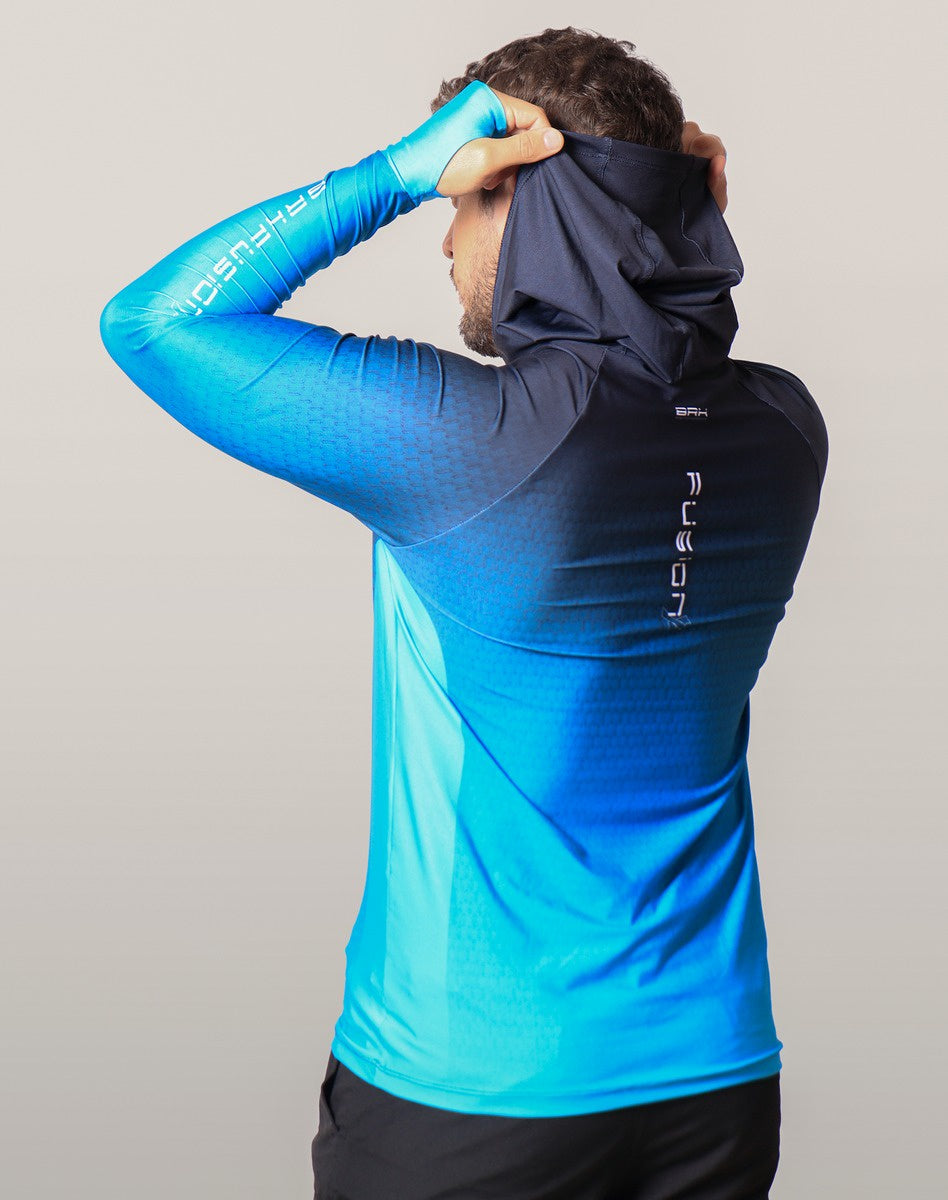 Camisa FusionX Brk Clean Azul Escuro com Capuz e Proteção UV50+