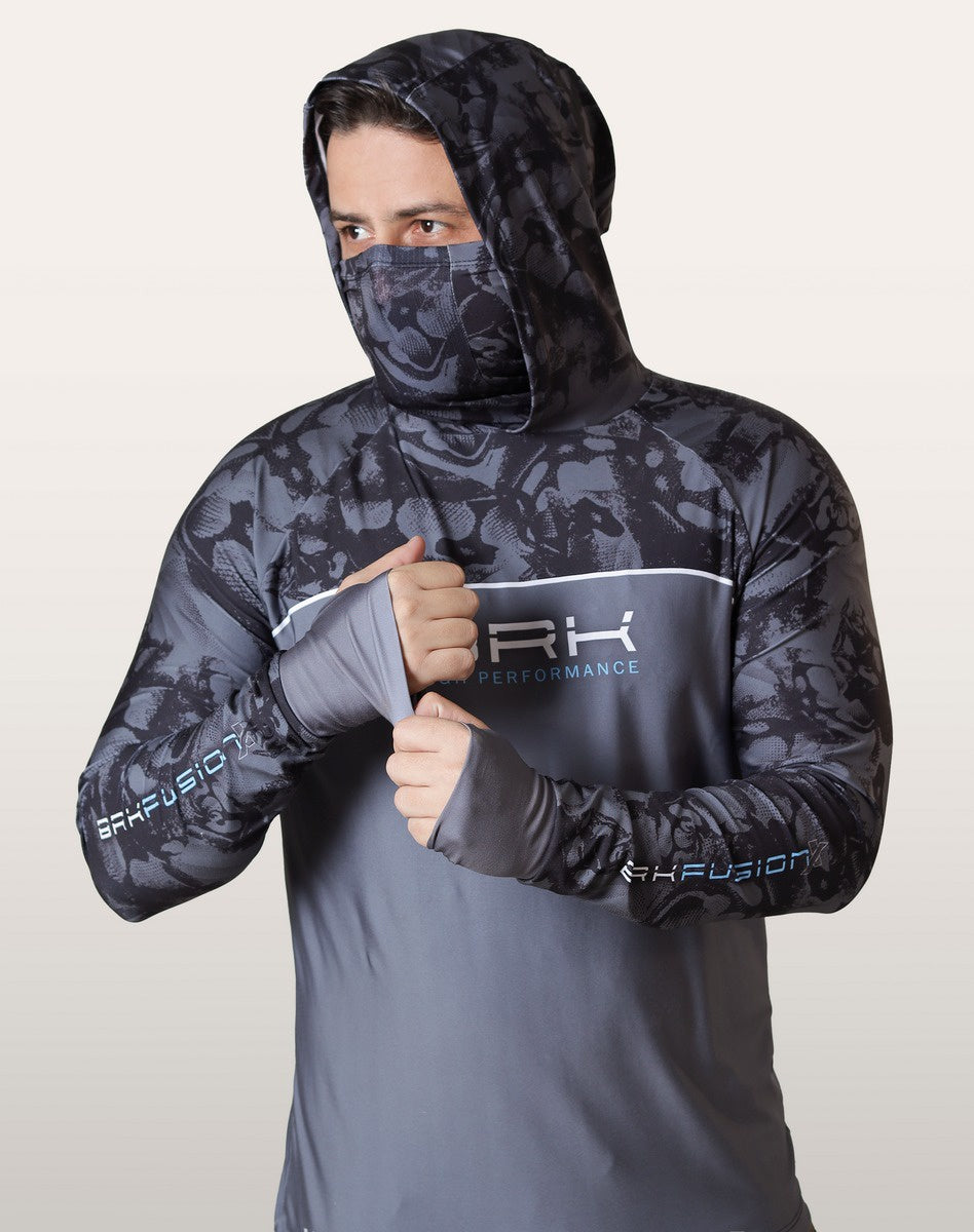 Camisa FusionX Brk Deep Camuflada Parcial Cinza com Capuz e Proteção UV50+